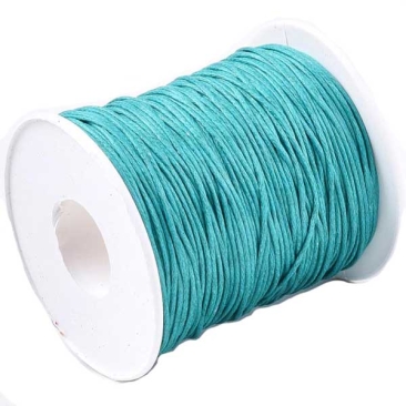Waxed cotton ribbon, teal, diameter 1 mm, length 74 m
