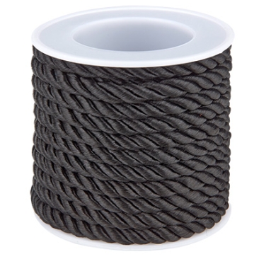 Polyester band, gedraaid, zwart, diameter 5 mm, rol van ca. 4 m