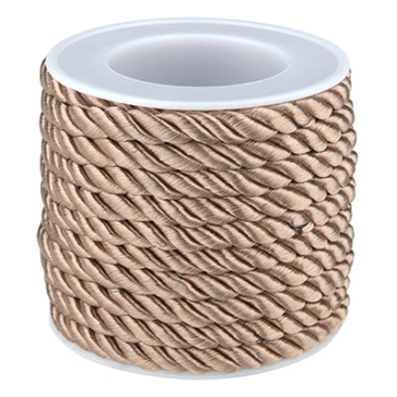 Polyester band, gedraaid, grijs-bruin, diameter 5 mm, rol van ca. 4 m