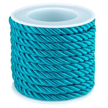 Polyester band, gedraaid, middenblauw, diameter 5 mm, rol van ca. 4 m