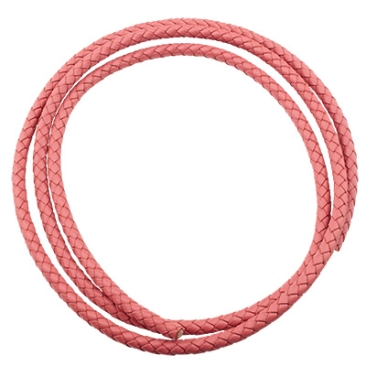 Braided cowhide cord, diameter 5 mm, pink, 1 metre