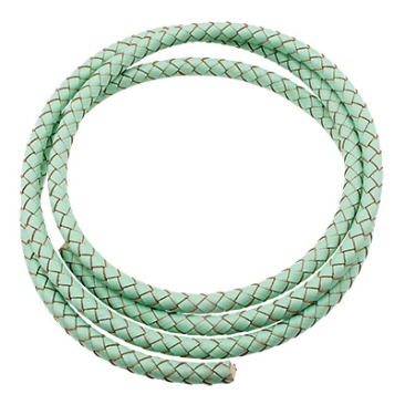 Braided cowhide cord, diameter 6 mm, turquoise, 1 metre