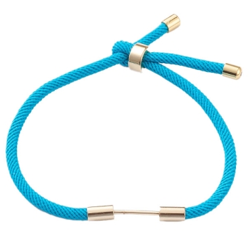 Armband mit Wechselstab, geflochtene Nylonschnur, Bandfarbe: Himmelblau, Länge: 19 cm, Schiebeverschluss, goldfarben