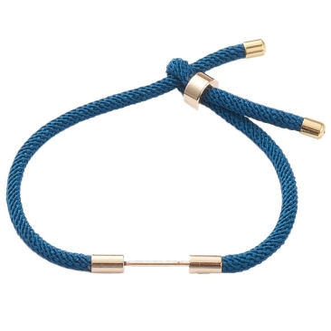 Armband mit Wechselstab, geflochtene Nylonschnur, Bandfarbe: Blau, Länge: 19 cm, Schiebeverschluss, goldfarben