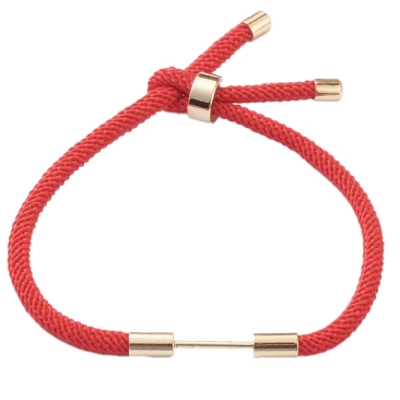 Armband mit Wechselstab, geflochtene Nylonschnur, Bandfarbe: Rot, Länge: 19 cm, Schiebeverschluss, goldfarben