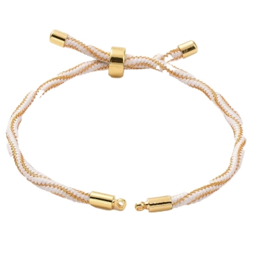 Armband für Schmuckverbinder, Bandfarbe: Weiß-Gold, Schiebeverschluss und Endkappen goldfarben, Länge 22 cm, verstellbar