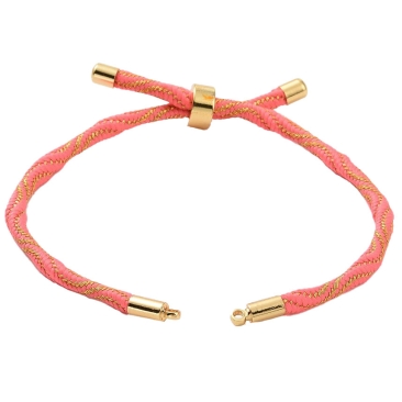 Armband für Schmuckverbinder, Bandfarbe: Koralle-Gold, Schiebeverschluss und Endkappen goldfarben, Länge 22 cm, verstellbar