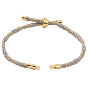 Armband für Schmuckverbinder, Bandfarbe: Grau-Gold, Schiebeverschluss und Endkappen goldfarben, Länge 22 cm, verstellbar