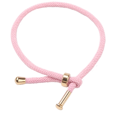 Wechselarmband aus Baumwolle mit Edelstahl-Verschluss, goldfarben, Bandfarbe: Rosa, Banddurchmesser 3 mm, Länge: 22 cm