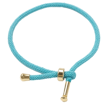 Wechselarmband aus Baumwolle mit Edelstahl-Verschluss, goldfarben, Bandfarbe: Himmelblau, Banddurchmesser 3 mm, Länge: 22 cm