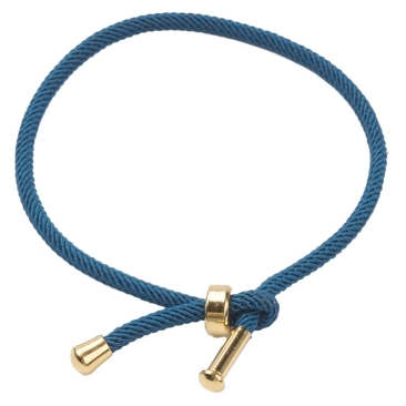 Wechselarmband aus Baumwolle mit Edelstahl-Verschluss, goldfarben, Bandfarbe: Marineblau, Banddurchmesser 3 mm, Länge: 22 cm