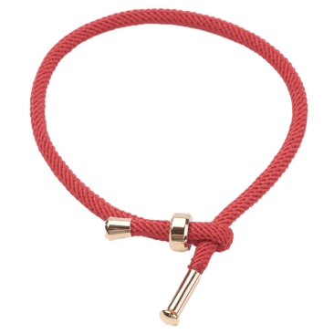 Wechselarmband aus Baumwolle mit Edelstahl-Verschluss, goldfarben, Bandfarbe: Rot, Banddurchmesser 3 mm, Länge: 22 cm