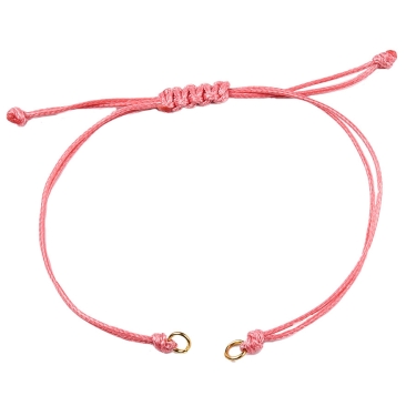 Armband aus gewachstem Polyesterband, mit Binderingen mit Makarmee-Schiebeverschluss, Farbe: Rosa, Länge: 24 cm, verstellbar