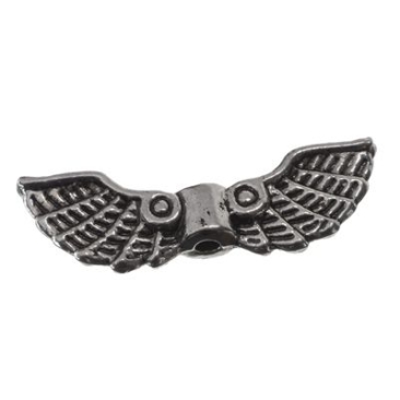 Metal bead angel wings, 22 x 7 mm, silver coloured
