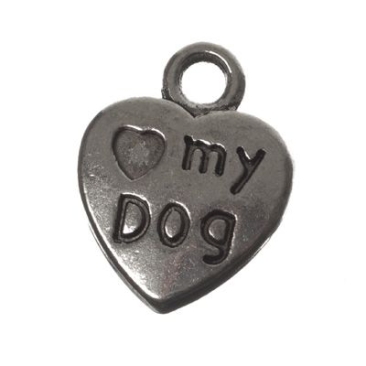 Metal pendant "Love My Dog", 13 x 10 mm, silver-coloured