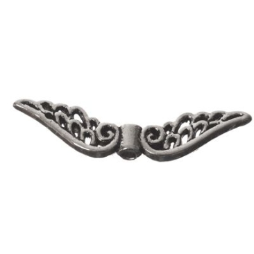 CM metal bead angel wings, 30 x 8 mm, silver coloured