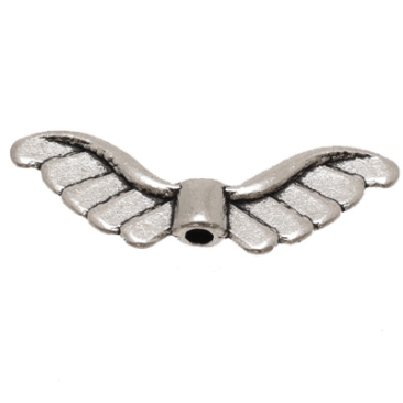 Perle métallique aile d'ange, 23 x 8 mm, argentée