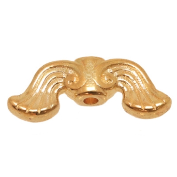 Metal bead angel wings, 19 x 7.5 mm, gold-coloured