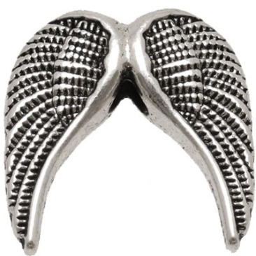 Perle métallique aile d'ange, 24,5 x 24,5 mm, argentée