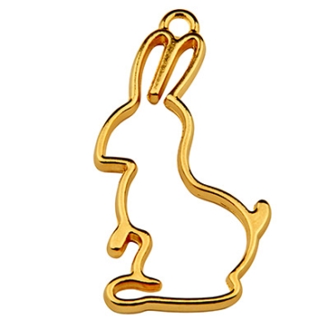 Metalen hanger konijn, 44 x 23,5 mm, goudkleurig