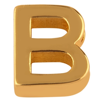 Letter: B, metalen kraal goudkleurig in lettervorm, 9 x 7,5 x 3mm, gatdiameter: 1,6mm