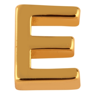 Letter: E, metalen kraal goudkleurig in lettervorm, 8,5 x 7 x 3 mm, gatdiameter: 1,6 mm