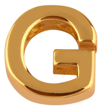 Letter: G, metalen kraal goudkleurig in lettervorm, 8,5 x 8 x 3 mm, gatdiameter: 1,6 mm