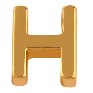 Letter: H, metalen kraal goudkleurig in lettervorm, 8,5 x 7 x 3 mm, gatdiameter: 1,5 mm