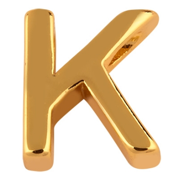 Letter: K, metalen kraal goudkleurig in lettervorm, 9 x 8 x 3 mm, gatdiameter: 1,6 mm