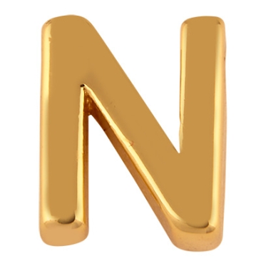 Brief: N, metalen kraal goudkleurig in lettervorm, 8,5 x 7 x 3mm, gatdiameter: 1,2mm