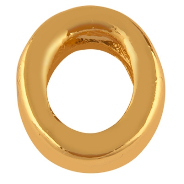Letter: O, metalen kraal goudkleurig in lettervorm, 8,5 x 8 x 3 mm, gatdiameter: 1,2 mm