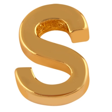 Letter: S, metalen kraal goudkleurig in lettervorm, 9 x 6,5 x 3 mm, gatdiameter: 1,6 mm