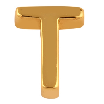 Buchstabe: T, Metallperle goldfarben in Buchstabenform, 8 x 6,5 x 3 mm, Lochdurchmesser: 1,6 mm