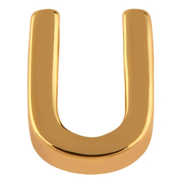 Letter: U, metalen kraal goudkleurig in lettervorm, 8,5 x 6,5 x 3 mm, gatdiameter: 1,6 mm