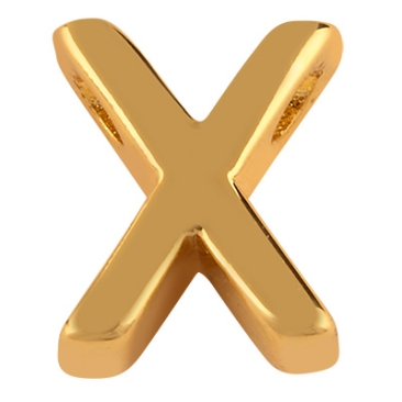 Letter: X, metalen kraal goudkleurig in lettervorm, 9 x 7 x 3 mm, gatdiameter: 1.6mm
