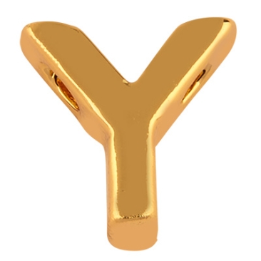 Letter: Y, metalen kraal goudkleurig in lettervorm, 8,5 x 7,5 x 3 mm, gatdiameter: 1,6mm