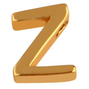 Letter: Z, metalen kraal goudkleurig in lettervorm, 8,5 x 7 x 3 mm, gatdiameter: 1,5mm