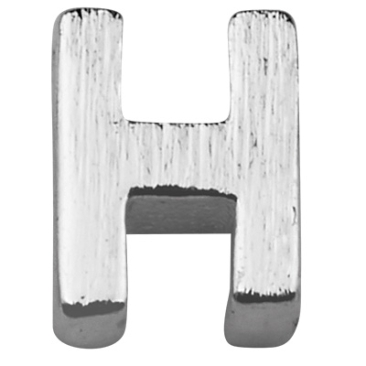 Letter: H, metalen kraal zilverkleurig en geborsteld in lettervorm, 6 x 4 x 2 mm, gatdiameter: 1 mm