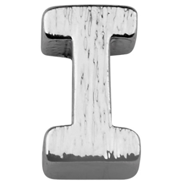 Brief: I, metalen kraal zilverkleurig en geborsteld in lettervorm, 6 x 4 x 2 mm, gatdiameter: 1 mm