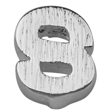 Letter: S, metalen kraal zilverkleurig en geborsteld in lettervorm, 6 x 5 x 2 mm, gatdiameter: 1 mm