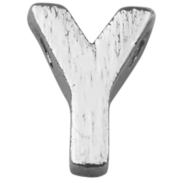 Letter: Y, metal bead silver coloured and brushed in letter shape, 6 x 4 x 2 mm, hole diameter: 1 mm