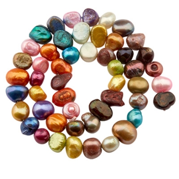 Zuchtperlenstrang, Potato, multicolor, Durchmesser Perle ca. 6 -8,5 mm, Länge des Stranges ca. 35,5 cm