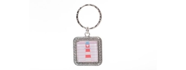 Keyring with square glass cabochon lighthouse