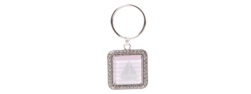Keyring with square glass cabochon sailboat