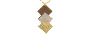 Leather Pendant with Link Chain Rhombus Gold