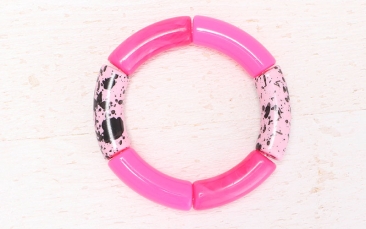 Elastisches Tube Armband mit Acryl Röhrenperlen Pink