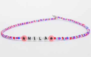 Children's necklace with rocailles and letter beads