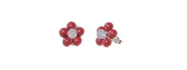 Crytsal Cranberry Flower Stud Earrings