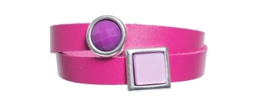 Leather Bracelet with Slider Beads Double Magenta