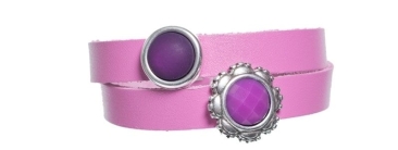 Leather Bracelet with Slider Beads Double Purple